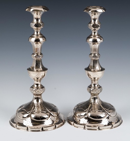 A PAIR OF LARGE SILVER CANDLESTICKS. Vienna 19th