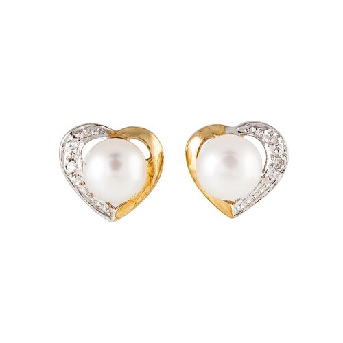 A PAIR OF PEARL AND DIAMOND EARRINGS, the central pearls to ...
