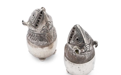 A PAIR OF VICTORIAN SILVER NOVELTY PEPPER POTS