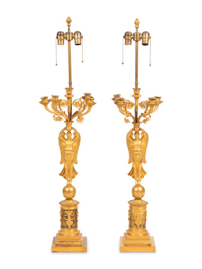A Pair of Empire Style Gilt Bronze Figural Candelabra