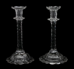 A Pair of Georgian Cut Glass Silver Shape Candlesticks