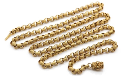 A Regency gold belcher link long chain