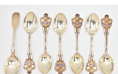 A SELECTION OF SILVER TEASPOONS, to include a set of six Bom...