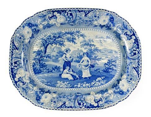 A Staffordshire Pearlware Meat Platter, circa 1820, printed in underglaze...