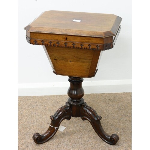 A VICTORIAN ROSEWOOD WORK TABLE, C1850, THE OCTAGONAL TOP WI...