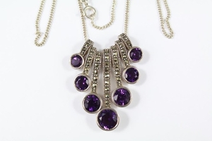 A Vintage Silver and Amethyst and Marcasite Pendant Necklace...