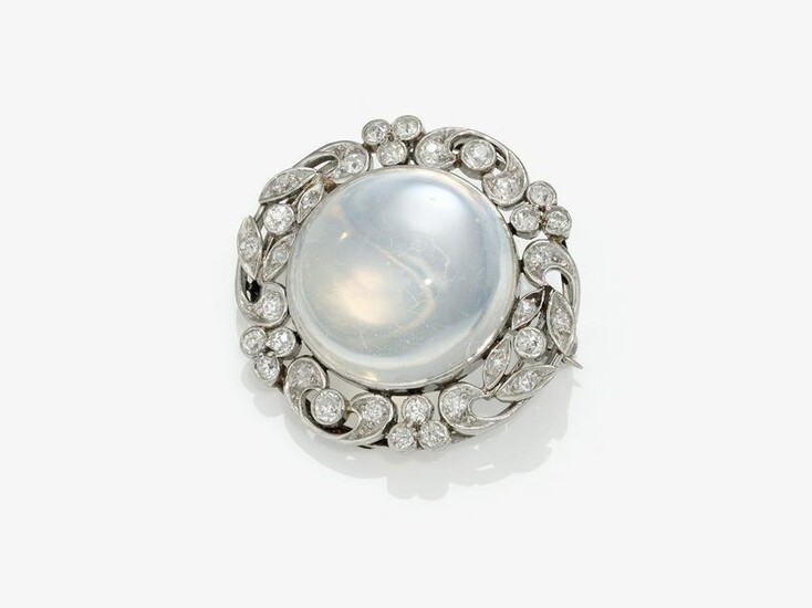 A brooch with moonstone and diamonds