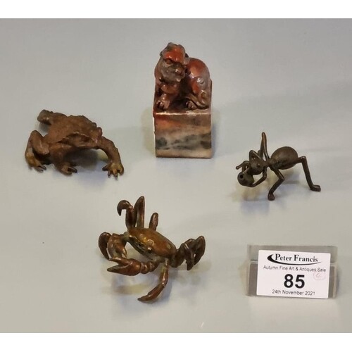 A collection of Japanese bronze miniature animals to include...