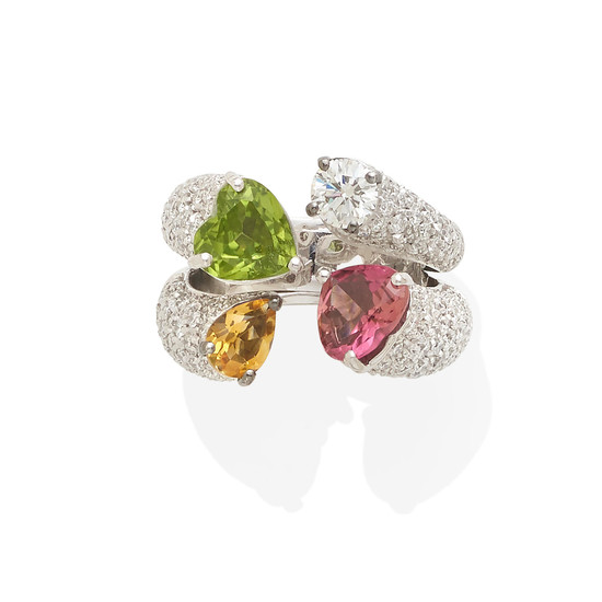 A diamond and mixed gemstone ring