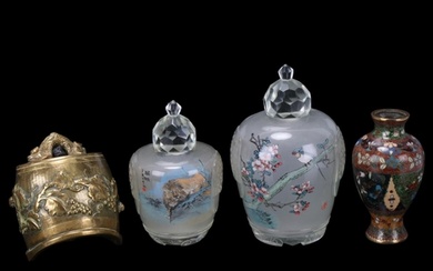 A graduated pair of Peking glass jars, with internally paint...