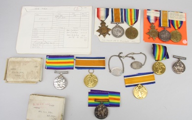 A group of mixed WWI medals including 29258 PTE.W.L.IRWIN ESSEX R, 267201 PTE.H.W.BELL RIF.BRIG, PTE.F.HAYNES AND PTE.B.MCCRUMB.