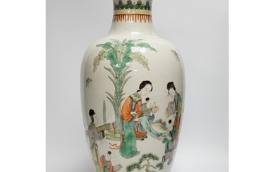 A large Chinese famille verte vase, late 19th century, neck ...