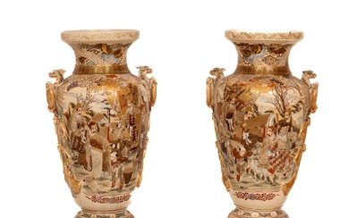 A large pair of Japanese Satsuma Vases, of baluster form eac...
