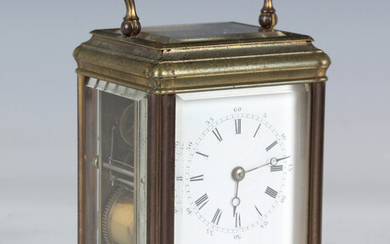 A late 19th century French brass gorge cased carriage clock by Leroy & Fils, with eight day move