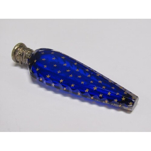 A late Regency blue glass scent bottle, facet cut and taperi...
