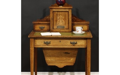 A late Victorian rosewood and marquetry bonheur du jour work...