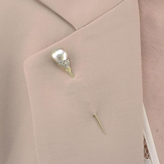 A natural pearl and rose-cut diamond stickpin. With