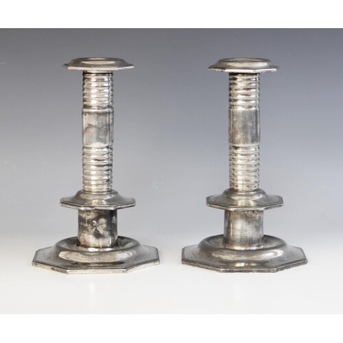 A pair of 17th century style silver plated candlesticks, Mar...