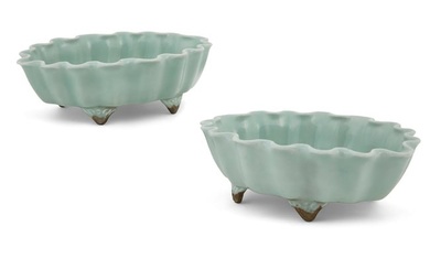 A pair of Chinese celadon glazed oval bowls