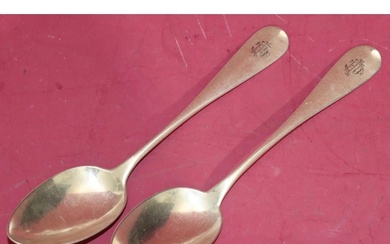 A pair of Russian silver tablespoons with engraved monograms...