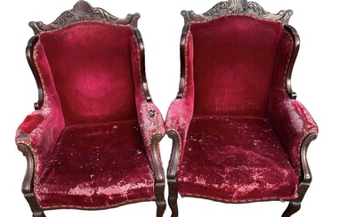 A pair of early 20th century carved mahogany framed and...