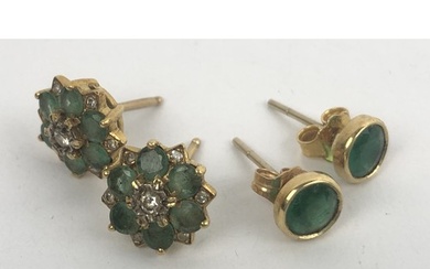 A pair of green stone and 18ct gold stud earrings, and a pai...