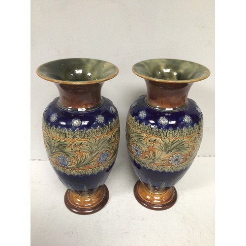 A pair of large Royal Doulton pottery vases of inverted balu...