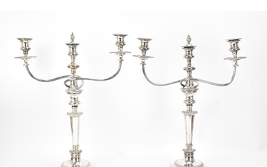 A pair of silver-plated Adam style candelabra, with twin-arm...