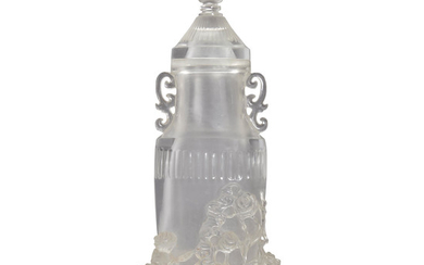 A rock crystal vase and cover with floral decoration