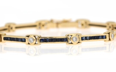 NOT SOLD. A sapphire and diamond bracelet set with numerous carré-cut sapphires and brilliant-cut diamonds,...