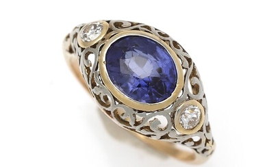 NOT SOLD. A sapphire and diamond ring set with a synthetic sapphire flanked by two diamonds, mounted in 18k gold. Size app. 52. – Bruun Rasmussen Auctioneers of Fine Art