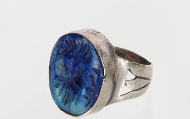 A silver ring with Lapis Lazuli, Persia, mid 20th century.