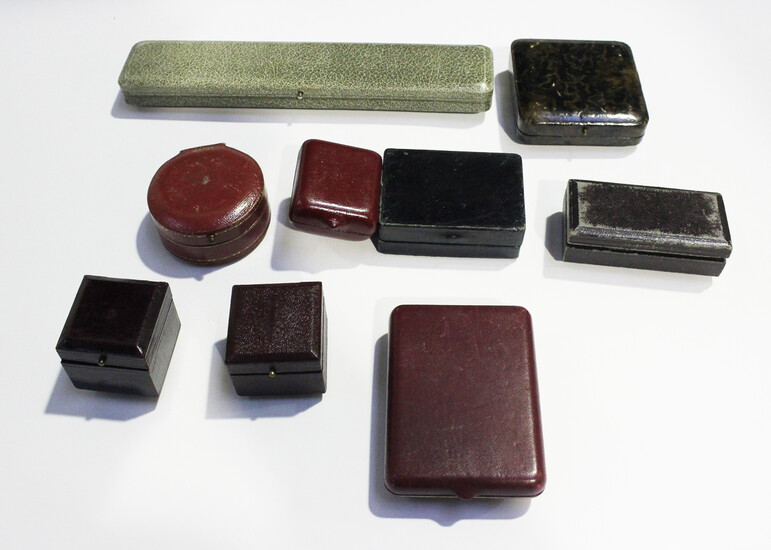 A small group of nine Victorian and later leather jewellery boxes and cases, including a Cartier gil