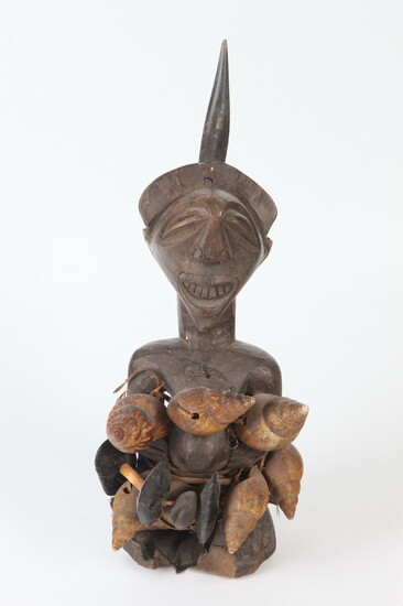 AFRICAN SONGYE FETISH WOOD STATUE FROM CONGO, Mid-20th Century. -...