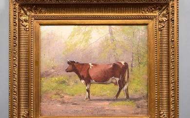 A.H. Bicknell - Guernsey Cow in a Wooded Landscape