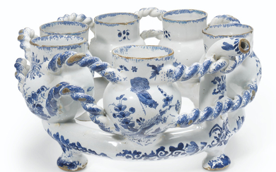 AN ENGLISH DELFT BLUE AND WHITE PUZZLE OR FUDDLING CUP, 1700-30, LONDON OR BRISTOL