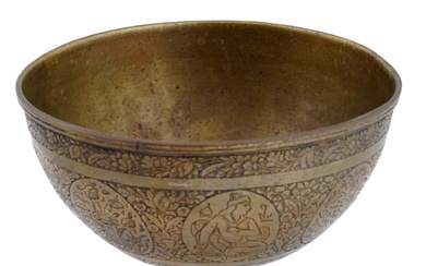 ANTIQUE 19TH CENTURY PERSIAN BRASS WATERING BOWL