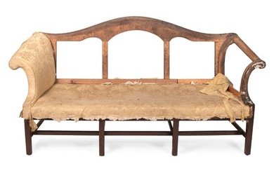ANTIQUE CAMELBACK SOFA Late 18th Century Back height 38". Seat height 17.5". Length 83".