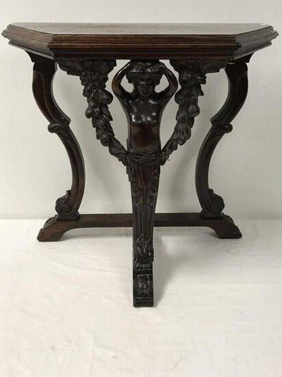 ANTIQUE CARVED MAHOGANY FIGURAL CONSOLE TABLE
