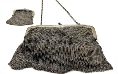 ANTIQUE ELEGANCE: SILVER EVENING BAG WITH COIN POUCH - A TRUE TREASURE MADE OF REAL SILVER.
