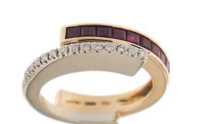 Alfieri & St. John - 18 kt. Pink gold, White gold - Ring - 0.90 ct Ruby - Diamonds