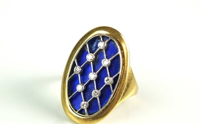 An 18ct gold blue enamel and diamond ring