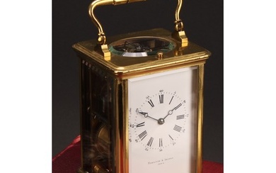 An early 20th century brass repeater carriage clock, 6cm ena...