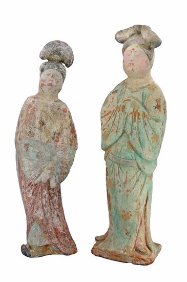 Ancient Chinese Terracotta Two Fat Ladies with TL tests. - (2)