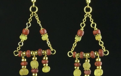 Ancient Roman Glass Earrings with red and yellow glass beads