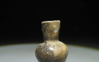 Ancient Roman Glass Intact Flask - Lacrimal. 1st - 3rd century A.D. 3,4 cm H. Exceptional blue-green and silver