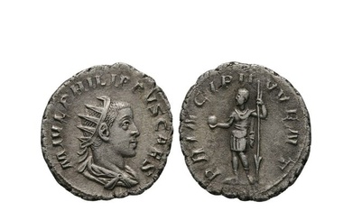 Ancient Roman Imperial Coins - Phillip II - Prince Standing AR Antoninianus