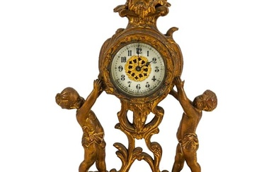 Antique New Haven Gilt White Metal Clock
