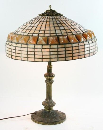 Antique Scarab Glass and Leaded Shade with Base