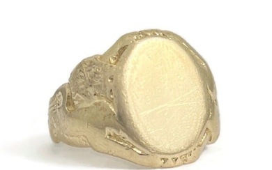 Antique Victorian Men's Oval Flat Top Signet Ring 14K Yellow Gold, 9.01 Grams